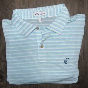 Vintage Rare Peter Millar Shirt Mens L Blue White Green Striped- Logo
